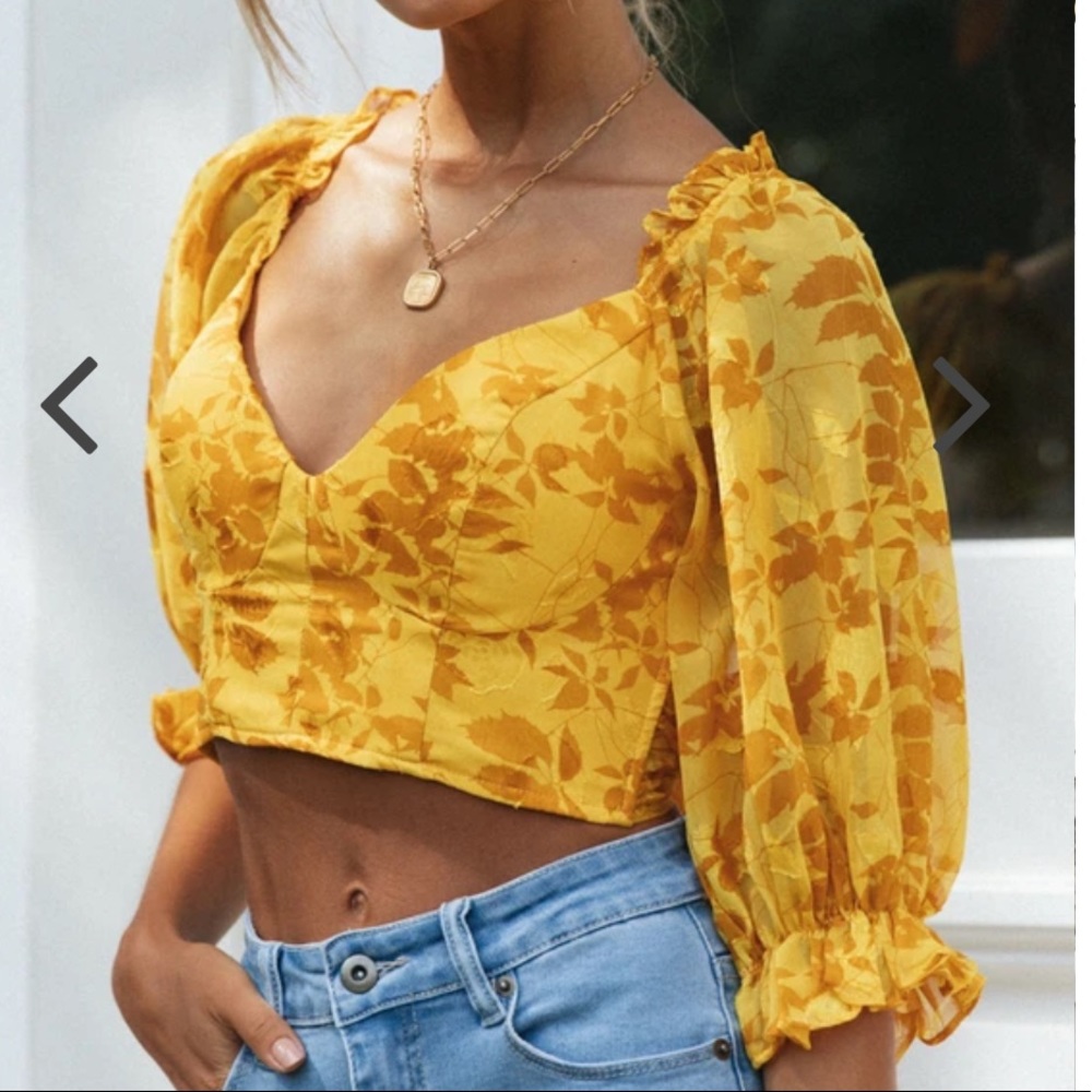 Mura Boutique Yellow Floral Crop Top